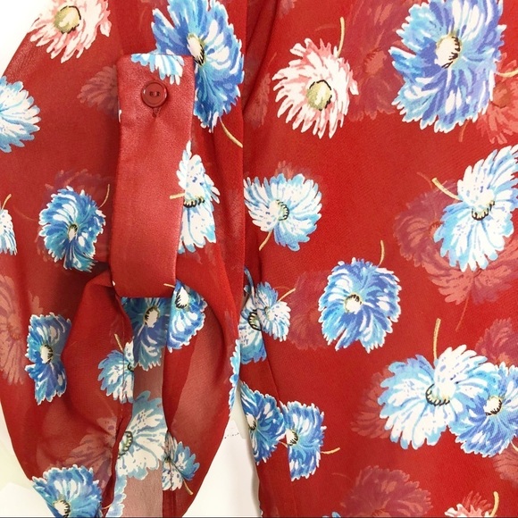 PINS and needle sheer floral button down blouse - Picture 5 of 11